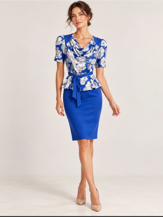 Dresses & Skirts - Vintage KR of NY Blue Floral Maxi Dress Peplum Belted Small
